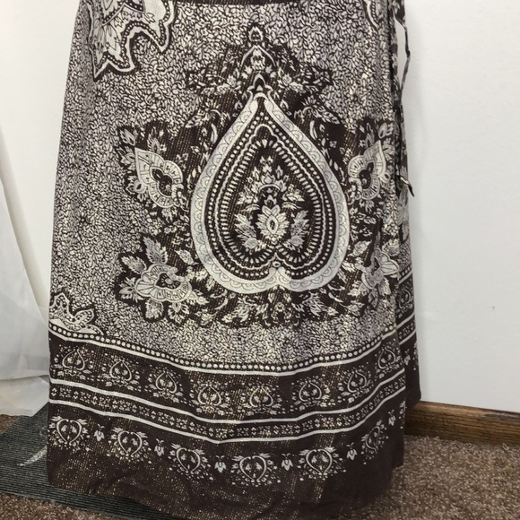 BCBG Maxazria brown and gold bohemian style wrap skirt size XS - Picture 3 of 12